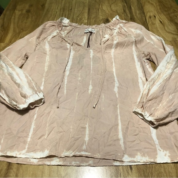 NWT knox rose womens size medium pink elastic sleeve peasant blouse tie top - Picture 1 of 11